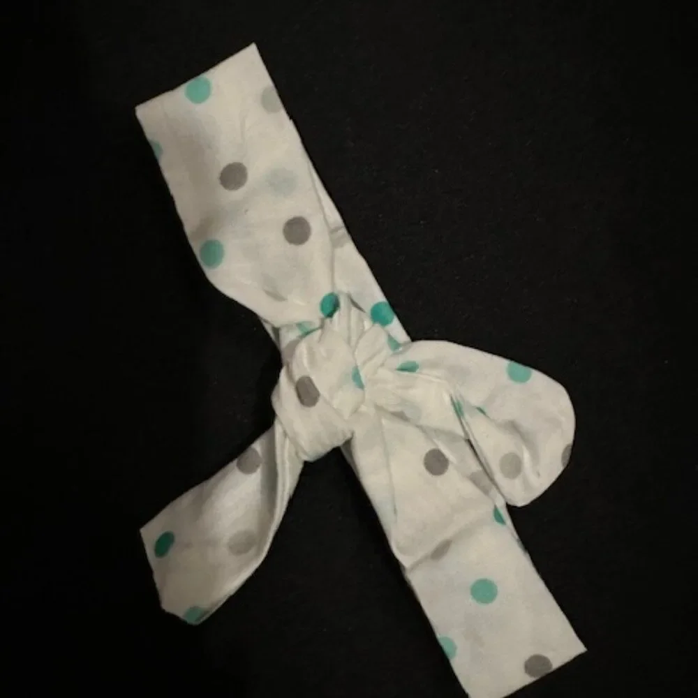 White Blue & Grey Polka Dot Knot Headband  WBGKHB  Handmade NWT Boutique